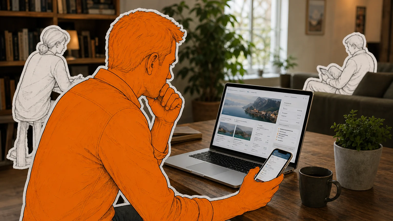 A customer compares a digital journey across a laptop and phone.